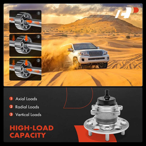 Rear Wheel Bearing And Hub Assembly With ABS For Toyota Camry RAV4 Avalon C HR And Lexus ES Models 2018 To 2024 5 Lug Drop In Replacement OE Style Durable Steel Housing Quiet Smooth Operation Long Lasting Performance with high-load capacity.