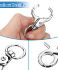 SHENLIU 36pcs trigger snap hooks, metal silver, swiveling ring; three-view collage (front, side, close-up)