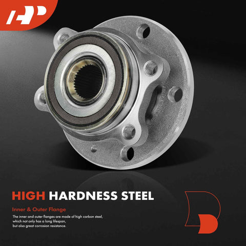 Bolt On Front Wheel Bearing And Hub Assembly For Volkswagen And Audi Fits Jetta Passat Golf GTI Eos Beetle CC Tiguan TT A3 And More Front Axle Replacement Wheel Hub, showing high hardness steel flange.