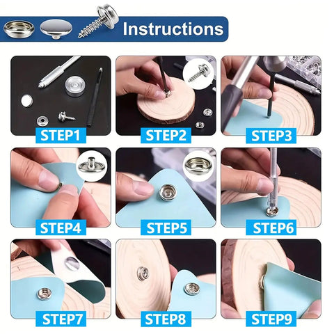 Marine Grade 60 Piece Three Eighths Inch Metal Snap Button Kit With Tools For Boat Covers Awnings And Upholstery installation steps
