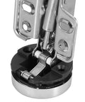 Close-up of heavy duty cabinet hinge with folded corner design for cupboards and wardrobes, easy install and quiet smooth opening.