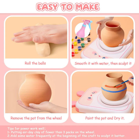 Creative Pottery Wheel Kit For Kids Ages 6-12 With Clay Tools And Painting Set, DIY clay shaping process step-by-step guide