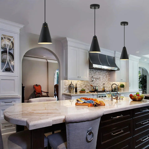 Three Pack Black Pendant Lights For Kitchen Island And Bar Counter, Modern Industrial Cone Shade Chandeliers, Matte Black Finish