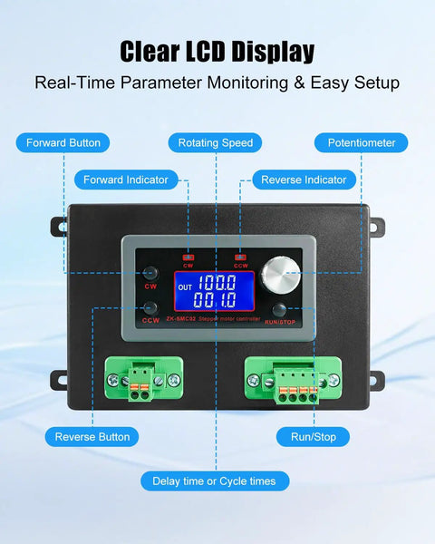 All In One Stepper Motor Driver Controller For NEMA 17 And 23 Motors With Forward Reverse Speed And Angle Control on LCD Display