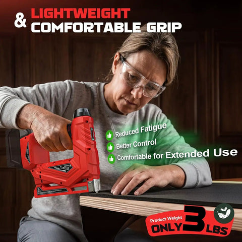 Badass Cordless Brad Nailer and T-50 Staple Gun 2-In-1 Powerhouse Featherlight 3Lb Tool in use; lightweight design for comfort.