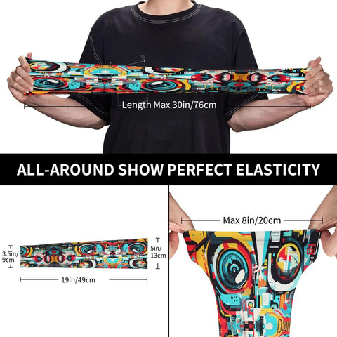 Fresh Ride Out Ice Silk Arm Sleeves Boasting Fly Mechanical Face Prints For Solid Sun Defense And Road Burn Guard showing elastic stretch.