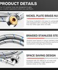 6Ft Stainless Steel Washer Hose With 90 Degree Elbow For All Washers 2 Pack Burst Proof Braided Hoses, product details infographic