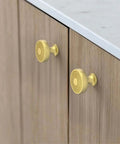 Beefy Heavy Duty Zinc Alloy Brushed Gold Cabinet Knobs One Point Three Inch Hole Centers 32mm 10 Pack Gold Cabinet Pulls on wood cabinet