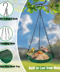 Hanging Bird Feeder For Outdoors 9 Inch Metal Mesh Tray Platform Perfect For Finches Chickadees Sparrows And Other Small Birds Green Backyard Feeder With Minimal Seed Waste And Easy Clean Design