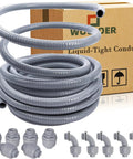 Half Inch 100 Ft Liquid Tight Non Metallic Electrical Conduit Kit With Flexible Design, Includes Six Straight And Five 90 Degree Fittings, Smooth Interior For Easy Wire Pulling, Heavy Duty, Corrosion Resistant For Indoor And Outdoor Use