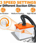 Hardcore Desktop Fume Extractor And Smoke Absorber Pumping Out Massive Suction On Three Speed Settings with adjustable dial.