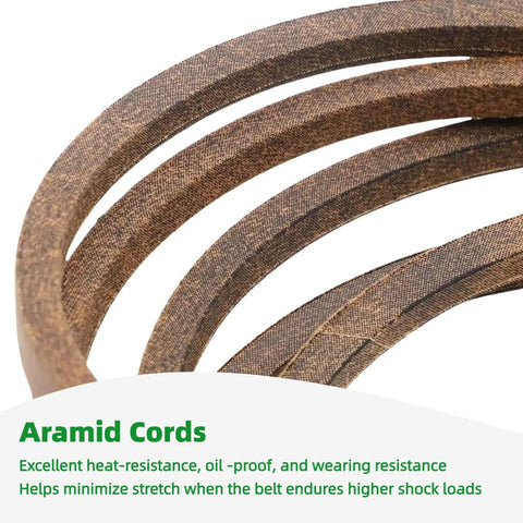 Close-up of aramid cord texture on Beefy Five Eighths Inch Wide Forty One And One Half Inch Variable Speed Drive Belt for riding mowers