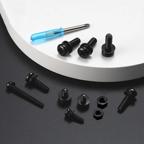 Top Shelf Pro Stash 641 Piece Metric Machine Screws And Bolts Assortment Kit Featuring M2 M2.5 M3 M4 M5 showing black oxide coated bolts and nuts with screwdriver.