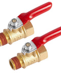 Two Pack One Quarter Inch Heavy Duty Brass Ball Valve Shut Off For Air Compressors, One Quarter NPT Male To Female Fittings with red handles