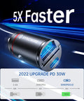 Slick All Metal Usb C Car Charger 60W Dual Pd Qc Port with fast charging capability for quick device power-up.
