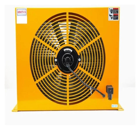 Plate Fin Heat Exchanger Fan For Hydraulic Press Machine 150 L Per Minute Air Cooled Oil Radiator Cooler Rapid Temperature Drop Yellow 24 Volt