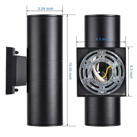 Dimensions of Exterior Double Up Down Outdoor Wall Lights With Remote Control, RGB Color Changing Smart LED Cylinder, 1000 Lumen.