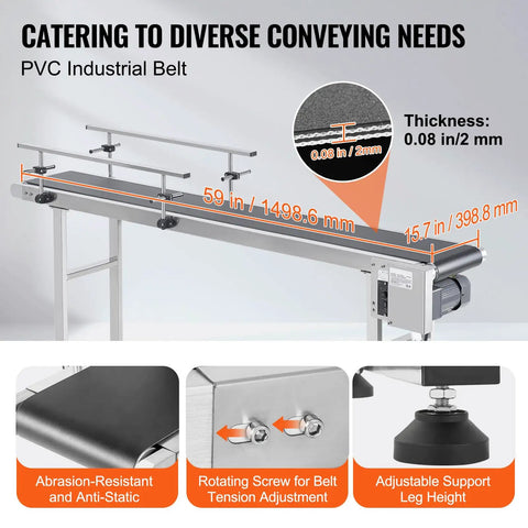Built To Last Heavy Duty Motorized Belt Conveyor For Inkjet Coding Or Packaging Lines, 59 Inch By 15.7 Inch PVC Anti Static Belt