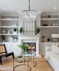 Two-Tier Farmhouse Glass Chandelier With Seeded Glass Shades, Modern Hanging Pendant Light in cozy living room setting