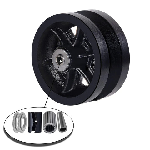Tough As Nails Six Inch By Two Inch Cast Iron V Groove Caster Wheel featuring roller bearings and durable design.