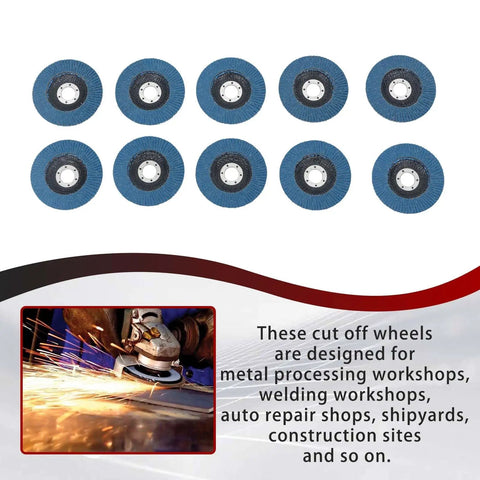 100 Pack 4-1/2 Inch 7/8 Inch Flap Discs 40 60 80 120 Grit Zirconia Type 29 Grinding Discs with text about uses