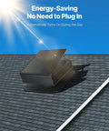 35W Solar Attic Fan With Auto Temp Control, 2400 CFM, Weatherproof Low-Noise Ventilation For Attic, Shed, And Garage, MPPT Solar Power to Slash Cooling Costs, Built For Metal And Masonry Roofs on a rooftop.