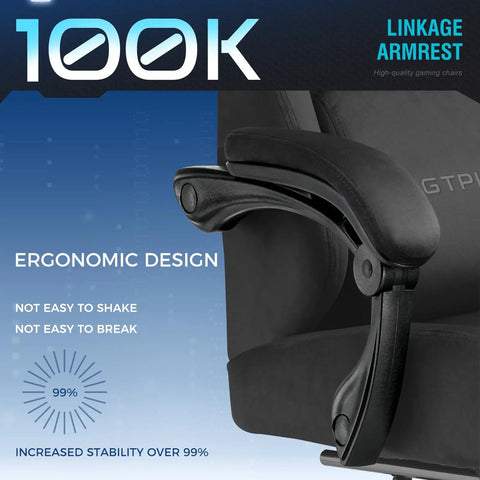 Close-up of armrest on Big And Tall Fabric Gaming Chair With Pocket Spring Cushion For All Day Comfort High Back Ergonomic Computer Chair