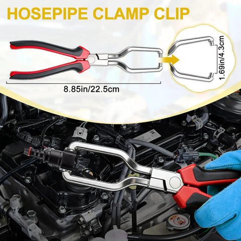 Hose clamp pliers from 8-Piece Fuel Line Pliers Set With Hose Clamp Pliers, Electrical Disconnect, Push Pin Clip Remover, 8.85 in length
