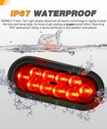 6 Inch Oval Trailer Tail Light 2 Pack With 10 LED Red Stop Brake Turn Signals Surface Mount Grommets And Plugs IP67 Waterproof