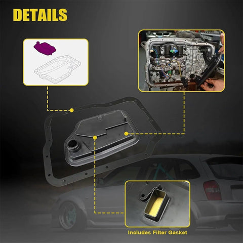 Diagram showing 4F27E Transmission Shift Solenoid And Filter Kit For Mazda Protege 3 5 6 1999-2010 And Ford Focus Transit Connect 2000-2013 Replace XS4Z7A098AB FN01-21-500 with filter gasket details