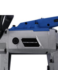 Close-up of the Straight Shooter Portable Band Saw Featuring 1100 Watt Motor, highlighting the control panel and compact design.