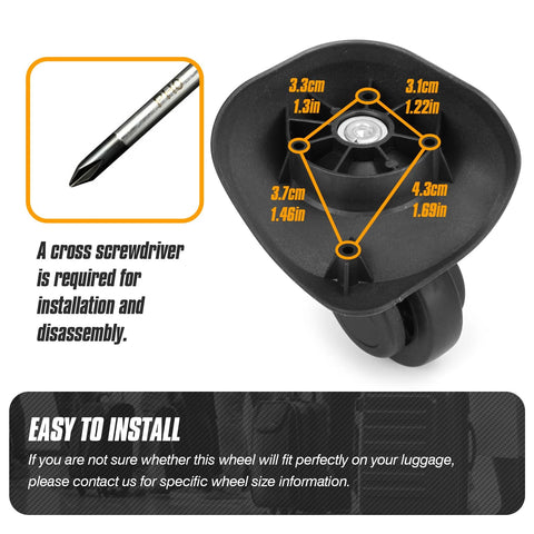 Volein luggage wheel close-up, black plastic 360° swivel caster for DIY luggage repair