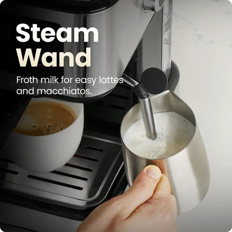 CraftBrew Digital Espresso Maker With 15 Bar Pump And Steam Wand for latte and cappuccino frothing with two cups