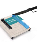 EXTRIC guillotine-style 12-inch paper cutter with metal base, blue guide rail and safety guard