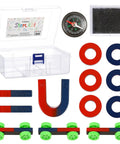 Magnetism Science Kit for Kids and Teens Hands On Physics Experiments STEM Education Toy Set with magnets, cars, compass, and filings.