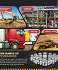 Pro Grade 64 Piece JIC 37 Degree Flare Cap and Plug Kit applications in machinery, truck, chemical, agriculture sectors.