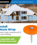 Pro Grade Plastic Cap Roofing Nails With Hella Secure Ring Shank And Tough Electro Galvanized Steel For Roof Underlayment Felt Paper And House Wrap on construction site with house wrap.