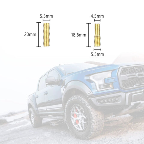 A truck with antenna adapter size comparison, featured in 13 Piece Truck Antenna Adapter Kit With 11 Screws And 2 Rubber Washers For Toyota Jeep Wrangler Denali Ford GMC.