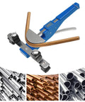 Heavy Duty Manual Pipe Bender For Copper Aluminum And Steel Tubing 0 To 90 Degree Bends With Built In Flaring Tool, detailed view with copper tube.