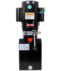 Heavy Duty Hydraulic Power Unit With 6 Quart Oil Reservoir For Two Post And Four Post Car Lifts, front view, black steel design, AC 220V motor.