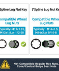 Two Piece 6 And 7 Spline Lug Nut Socket Set With Wheel Lock Key For No Fuss Quick Installation And Removal Of Aftermarket Spline Drive Lug Nuts Includes 41/64 Inch For M12 Series And 3/4 Inch For M14 Series compatibility guide