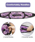 Anti Slip Gait Belt Transfer Strap For Seniors With Quick Release Buckle, purple with 5 handles, nylon with floral design.