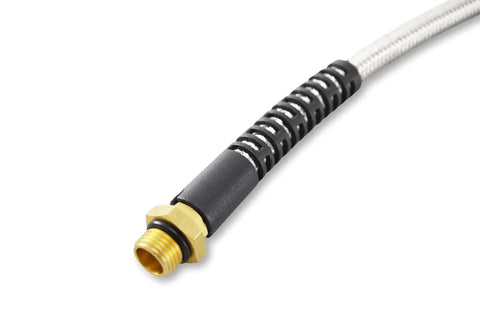 Close-up of 3018HSS 21 Inch Stainless Steel Air Hose With Fittings And Locking Chuck, showing durable build and 1/4" NPT fitting.