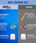 Comparison chart of NewAge America with others showing seal performance, quality control, and guarantee benefits.