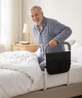 Senior using Heavy Duty Bed Rail For Seniors With Non Slip Foam Grip And Safety Strap ASTM Certified Bedside Guardrail Tool Free