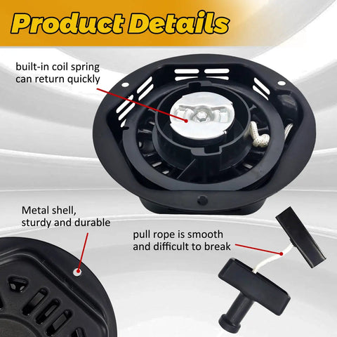 Heavy Duty Recoil Starter Compatible With Champion Generators 196cc 212cc 224cc Pull Start Assembly, showcasing metal shell and coil spring.
