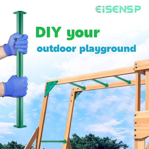 Heavy Duty 15 Piece Metal Monkey Bars Ladder Rungs Kit installation on wooden playground