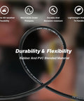 Heavy Duty Air Compressor Lead Hose 3/8 Inch X 6 Feet Kink Free Flex Tubing, durable hybrid rubber and PVC material.