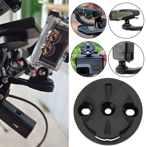 Rock Solid Bike Computer Bracket Mount Kit With Fixed Base For 32x29x2mm, black finish, shown in various mounting angles.