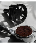 Slick Adjustable Coffee Distribution Tool And Rotatable Espresso Tamper Set For Badass Baristas 51 54 58 Millimeter Compatible with brown coffee grounds.